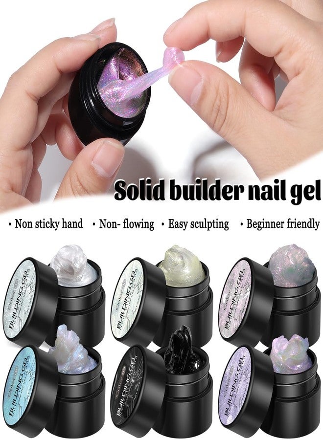 Fcozpjk Solid Builder Gel Kit, 6 Colors Non Sticky Hand Solid Builder Gels for Nails Aurora Blue Pink Pearl White Hard Gel With Silicone Carving Pen 3D Sculpting Nail Art Starter Kit - Image 3